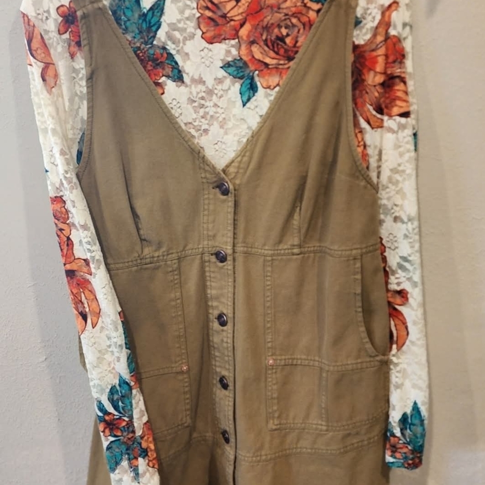 Olive Green Overall Dress - Picture 3 of 4